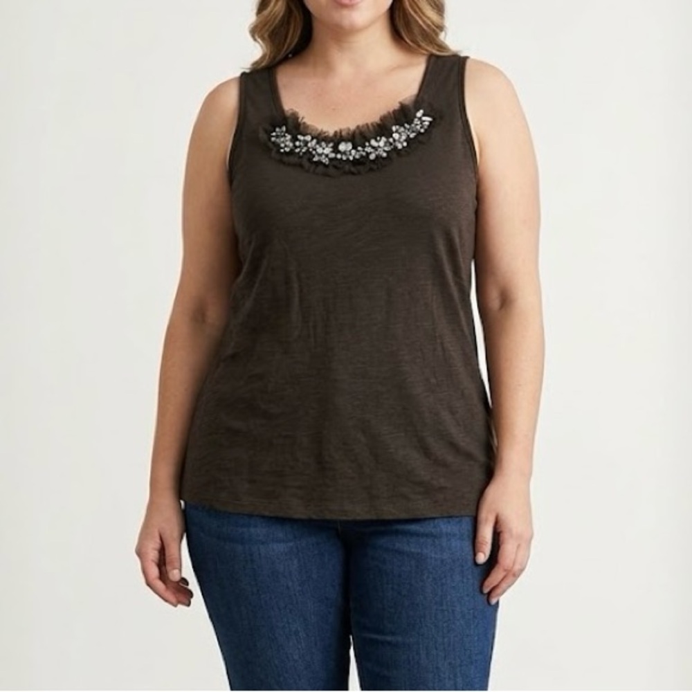 Pleione Black Sleeveless Camisole with Jeweled Neckline